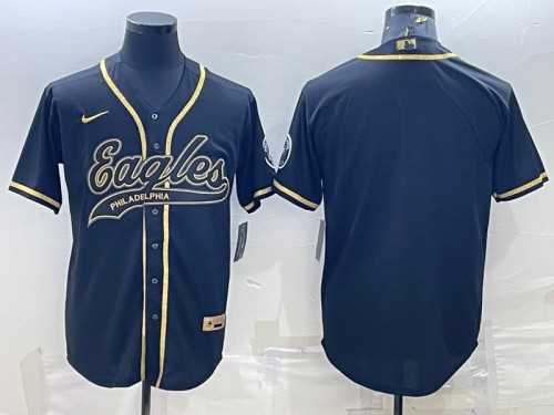 Mens Philadelphia Eagles Blank Black Gold With Patch Cool Base Stitched Baseball Jersey